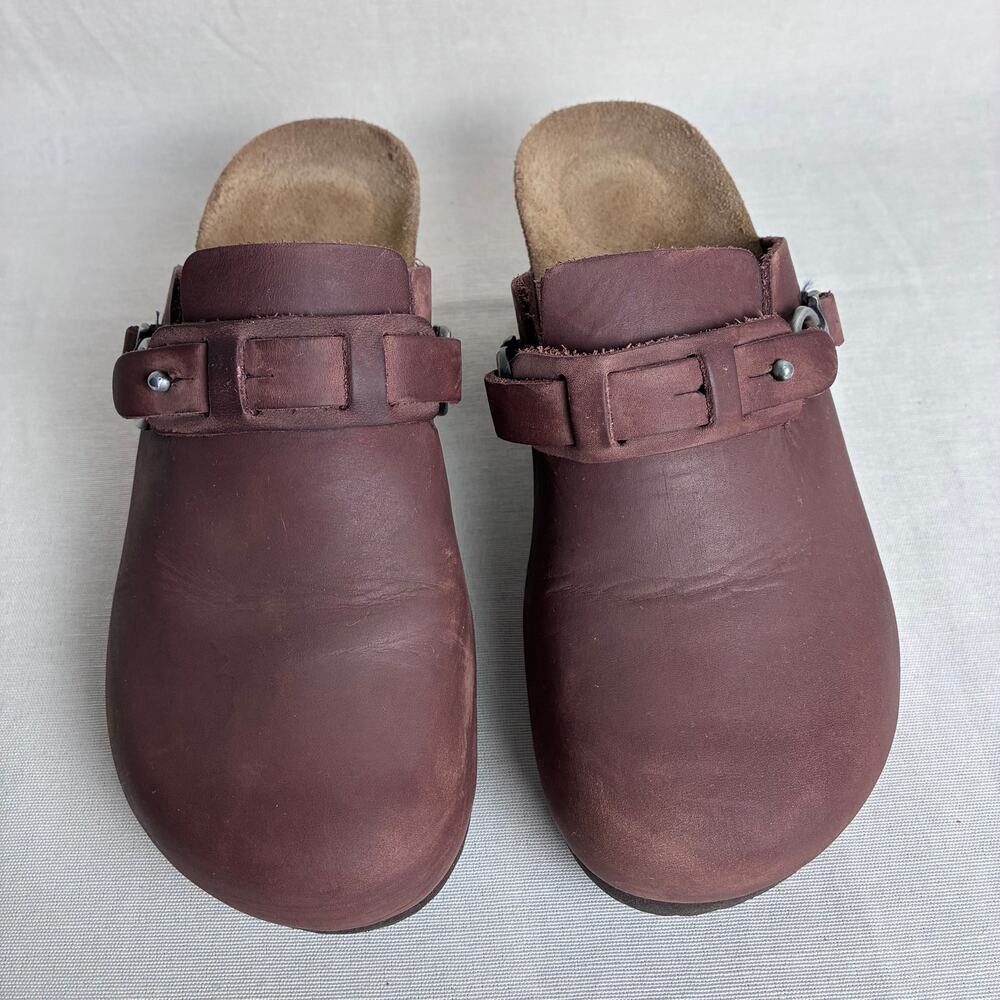 Papillio Birkenstock Mary Brown Leather Wedge Clogs Mules Size 37 US 6 6.5 Boho